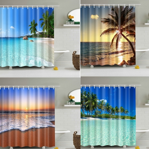 Blue sky Beach Shower Curtain Modern scenery print Blue Bathroom 3D Blackout Shower curtain Large 180x200cm for bathroom cortina ► Photo 1/6