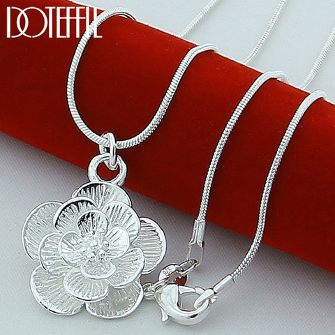 DOTEFFIL Genuine 925 Sterling Silver Cute Rose Flower Pendant Necklaces Silver 18 Inches Chain For Women Jewelry ► Photo 1/4