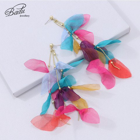 Badu Long Drop Yarn Flower Earrings for Women Fashion Wedding Bridal Tassel Dangle Earring 2022 Fashion Handmade Charm Jewelry ► Photo 1/6