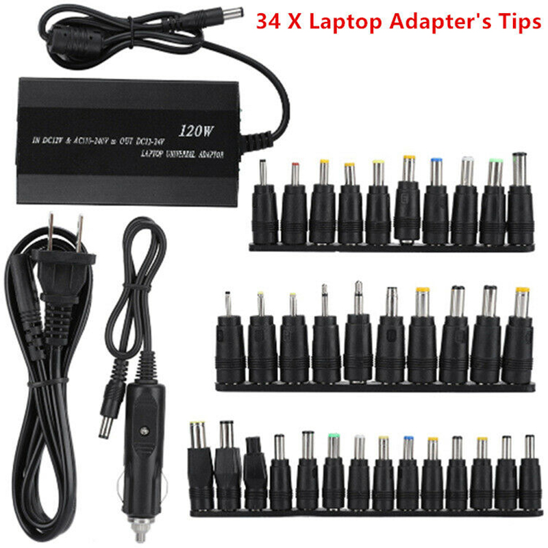 120W 34 Tips Car Home Charger Power Supply Adapter for Laptop Notebook Universal