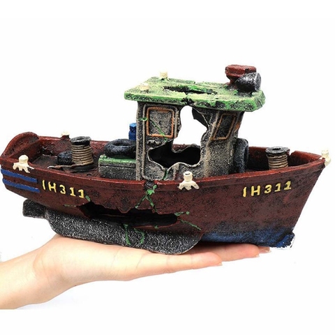 Fishing Boat Shipwreck Shelter Fish Tank Landscaping Ornament Simulation Crafts Aquarium Decorations Fish Hiding Place Decor ► Photo 1/1