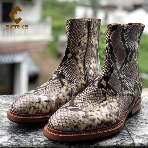Sipriks Mens Zip Boots Genuine Leather Printed Snakeskin Python High Top Shoes Italian Handmade Goodyear Welted Boots Gentleman ► Photo 1/5