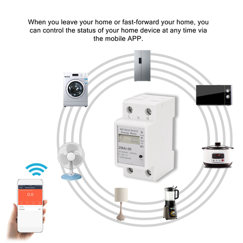 WIFI Smart Energy Meter Single Phase Din Rail Type LCD Display Wattmeter Support Smartlife/Tuya App Works With Alexa Google Home ► Photo 1/6