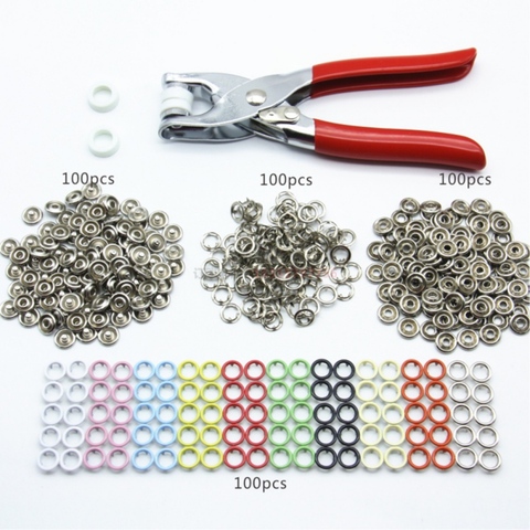 9.5mm 10 Colors Metal Sewing Buttons Prong Ring Press Studs Snap Fasteners  Clip Pliers DIY Clothes Decoration Fashsion ► Photo 1/6