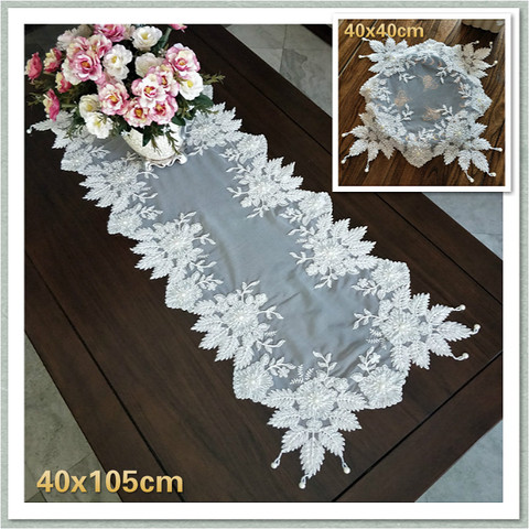 European Lace Embroidered Bead Pendant Tablecloth Balcony Bedroom Small Round Table Piano Cover Cloth Banquet Vase Cup Plate Mat ► Photo 1/4