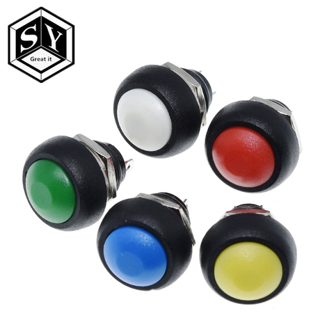 GREAT IT 5Pcs Mini 12mm Waterproof Momentary ON/OFF Push Button Round Switch PBS-33B For arduino ► Photo 1/6