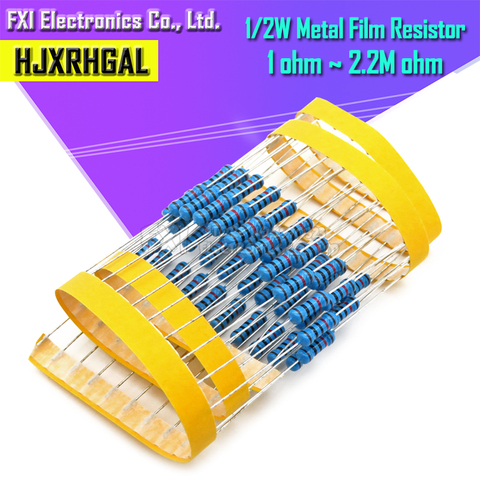 50pcs 1/2W Metal film resistor 1% 1R ~ 1M 1 2 10 22 47 100 330 ohm 1K 4.7K 10K 22K 47K 100K 330K 470K 2R 10R 22R 47R 100R 330R ► Photo 1/1