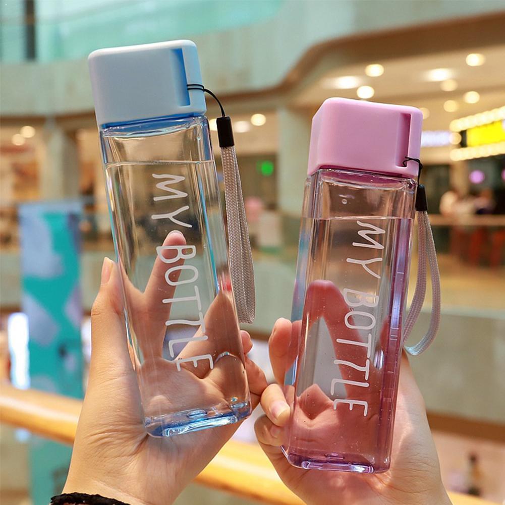 Cute New Square Tea Milk Fruit Water Cup 500ml Water Bottles with Rope 
