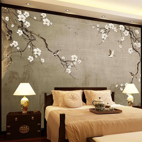 Custom Mural 3D Retro Hand Painted Plum Blossom Flower Bird Photo Wall Murals Bedroom Living Room Sofa TV Background Wallpaper ► Photo 1/6