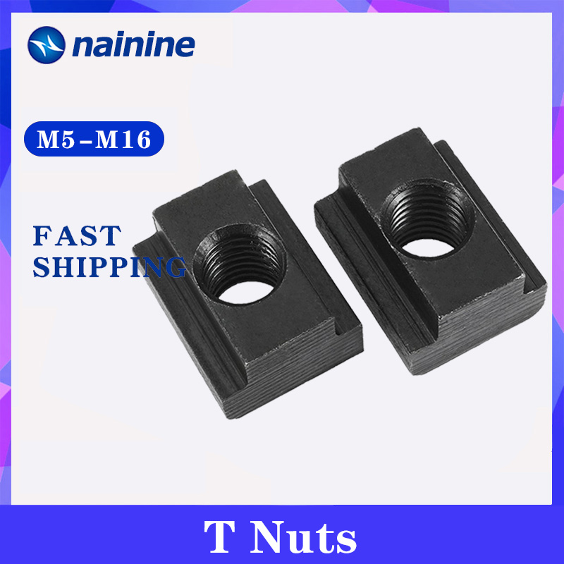 5Pcs M8 M10 Oxide Finish Grade Carbon Steel T-Slot Nut T-nuts Threads Black 