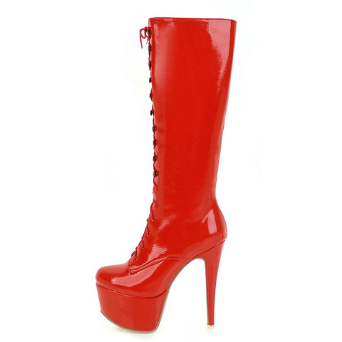 Knee High Boots Women Sexy High Heels Platform Winter Boots Lace-up Red Black White Women High Boots Fetish Shoes Plus Size 48 ► Photo 1/6