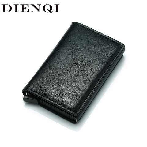 DIENQI Anti Rfid Protection Men Women Credit Card Holder Money Leather Slim Mini Wallet Metal Aluminum Business id Card Case Bag ► Photo 1/6