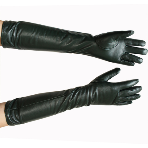 Bickmods Women's New Long Color Leather Gloves Fashionable Straight Style Velvet Lining To Keep Warm In Winter ► Photo 1/6