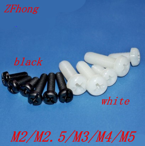 20-50pcs nylon screw M2 m2.5 m3 m4 m5 white or black Nylon Plastic insulation Phillips Cross Recessed round pan Head  Screw ► Photo 1/1