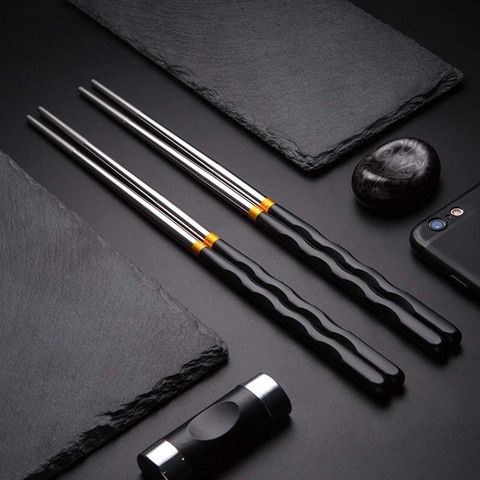 1 pair Colorful Stainless Steel Chopsticks Symbol of Good Luck Chinese Chopstick Laser Non-Slip Hollow Kitchen Tableware ► Photo 1/5