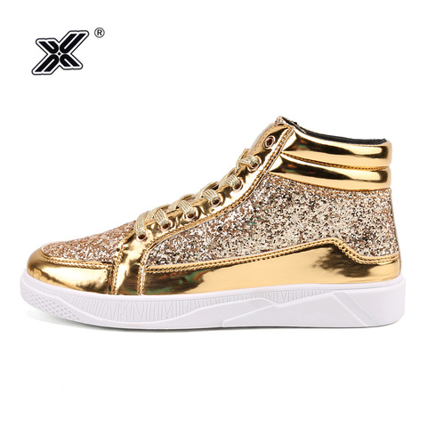 X Hot Fashion Golden Shiny Mirrors Mens Shoes Casual Club Bar Glitter Streetwear Hip hop High top Men Sneakers zapatos de hombre ► Photo 1/6