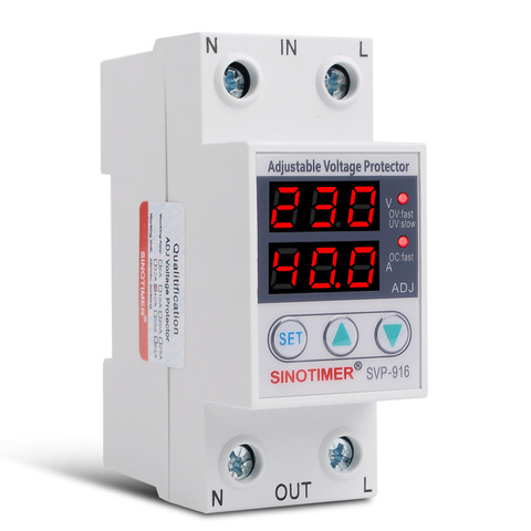 40A 220V Din Rail Self Recovery Adjustable Over Voltage Under Voltage Dual LED Display Voltmeter Relay Voltage Protector Monitor ► Photo 1/6