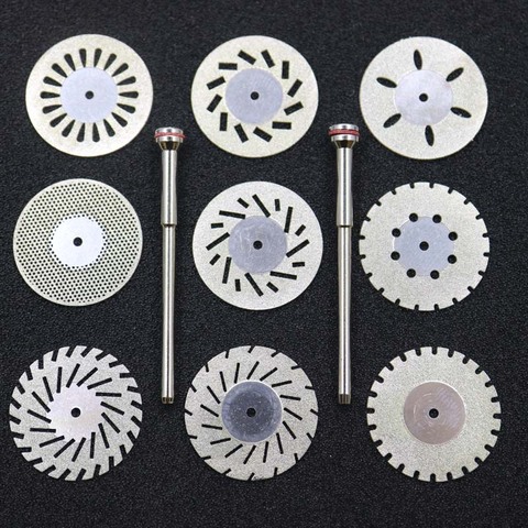 9pcs Dental lab 0.20mm Double Sided Diamond Cutting Disc for separating polishing ceramic crown plaster or jade with 2 mandrels ► Photo 1/6