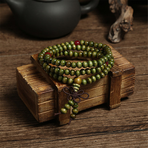 Green 6mm Natural Sandalwood Bracelets & Bangles For Women Buddhist Buddha Wood Prayer Bead Mala Unisex Men Jewelry Bijoux A245 ► Photo 1/6