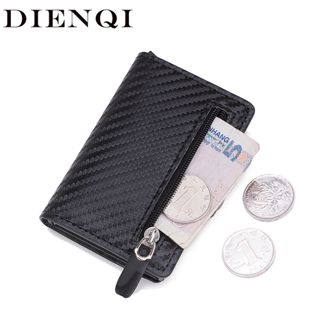 DIENQI Carbon Fiber Anti Rfid Credit Card Holders Minimalist Wallets Case Men Slim Leather Business Bank Cardholder Pocket Purse ► Photo 1/6