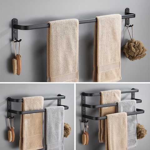 Wall Mounted 30-50CM Length Black Towel Rack Holder  Storage Double Three Bar Kitchen With Robe Hook Hanger Bathroom Accessories ► Photo 1/6