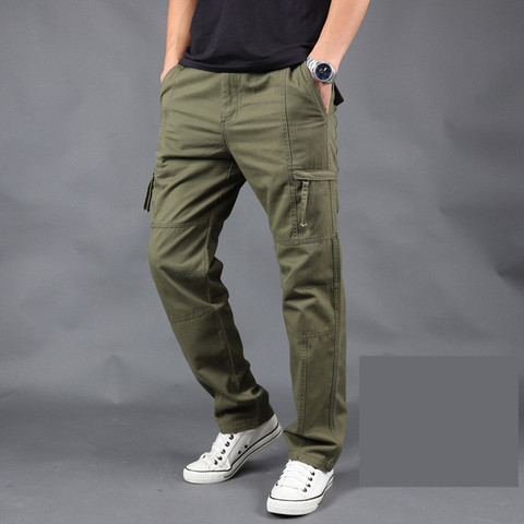 Autumn Winter Men's Cargo Pant Mens Casual Multi Pocket Military Tactical thick Male Outwear Army Straight slacks Long Trousers ► Photo 1/6