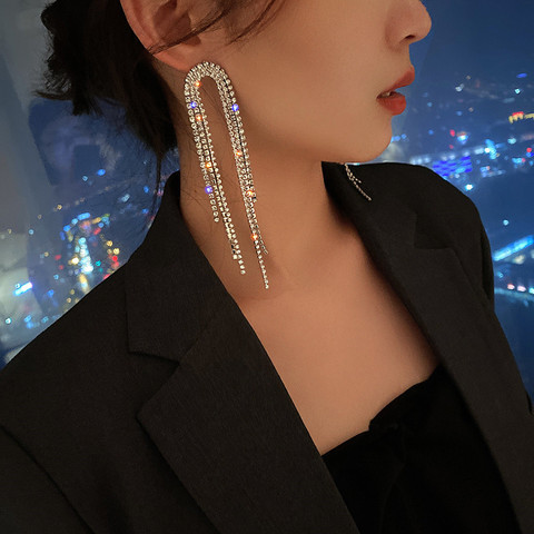 FYUAN Fashion Long Tassel Crystal Drop Earrings for Women Geometric Full Rhinestone Earrings Statement Jewelry Gifts ► Photo 1/6