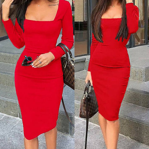 Elegant Dress Women Long Sleeve Bodycon Dress Ladies Autumn Casual Dress Party Dress Xmas Warm Cotton Winter Dress hot ► Photo 1/6