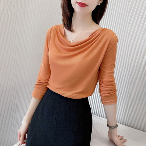 Women's Spring Autumn Style Blouses Shirt Women's Knitting Long Sleeve Solid Color O-Neck Korean Casual Tops DD9023 ► Photo 1/6