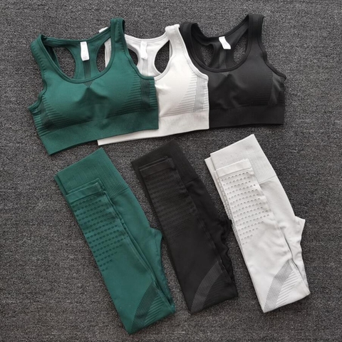 2PCS Sports Suits Women Seamless Yoga Sets Fitness Gym clothing Pants High Waist Straps Sport Leggings High Elasticity Bra Pants ► Photo 1/6