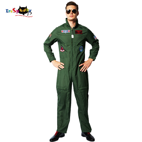 Eraspooky Top Gun Movie Cosplay American Airforce Uniform Halloween Costumes For Men Adult Army Green Military Pilot Jumpsuit ► Photo 1/6