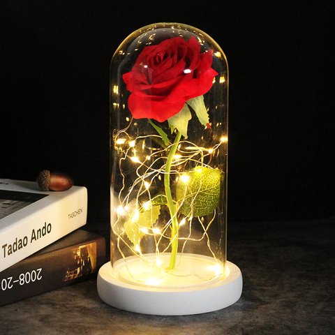 Middle Beauty And The Beast Rose, Rose In Glass Dome, Forever Pink, Red Rose, Preserved Rose, Belle Rose Special, Romantic Gift ► Photo 1/6