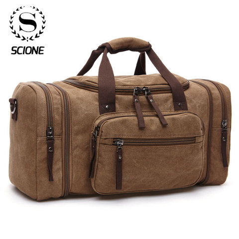 Scione Men Travel Bags Canvas Carry On Luggage Multifunction Leather Bags Weekend Bags Men Duffel Bag Large Capacity Tote ► Photo 1/6