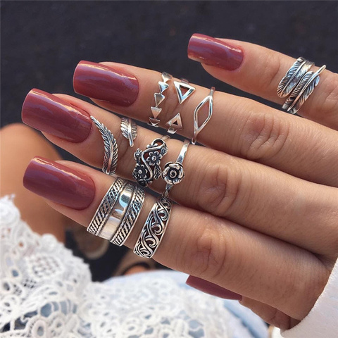 9 Pcs/set Vintage Arrow Leaf Flower Carved Knuckle Rings Set For Women Bohemia Hollow Geometric Rings Anillos Mujer ► Photo 1/6