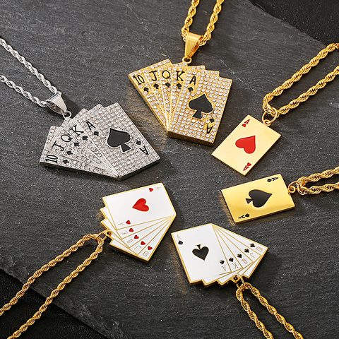 KALEN Lucky Ace Of Spades Mens Necklace Gold Poker Pendant For Male Stainless Steel Casino Fortune Playing Cards Jewelry 2022 ► Photo 1/6