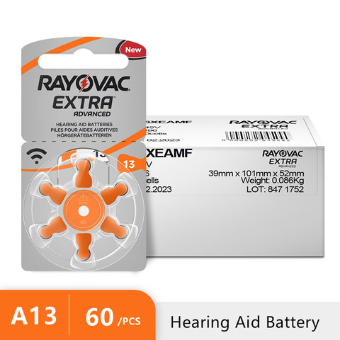 60 PCS RAYOVAC EXTRA Zinc Air Hearing Aid Batteries  A13 13A 13 P13 PR48 Hearing Aid Battery A13 Free Shipping For hearing aid ► Photo 1/4