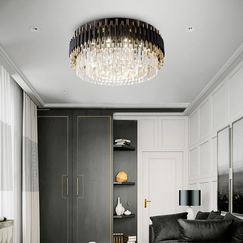 NAVIMC Modern luxury black + gold chandelier lighting large round crystal lamps living room bedroom LED chandelier ► Photo 1/1