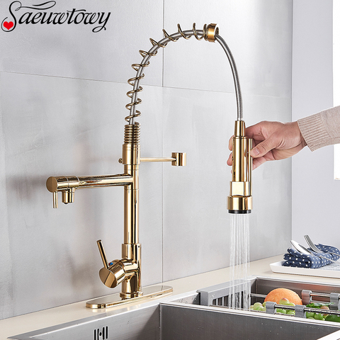 Luxury Black And Rose Gold Spring Pull Down Kitchen  Faucet Hot And Cold Water Mixer With Deck Mounted Tap 360 ° Rotate Brass ► Photo 1/6