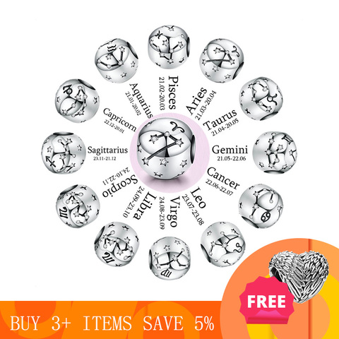 CodeMonkey Genuine 925 Sterling Silver 12 Constellation Zodiac Round Beads Fit Original 3mm Bracelet Charms Jewelry CMC1218 ► Photo 1/6