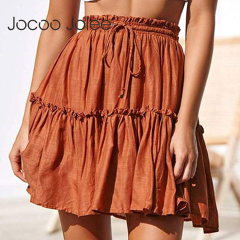 Jocoo Jolee Summer Short Skirts Women Vintage Ruffled Mini Skirt with Sashes Casual Boho Pleated A Line Skirt Holiday Beach Wear ► Photo 1/6