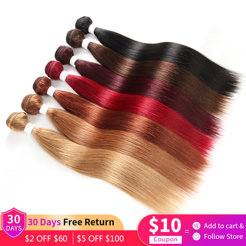 Brazilian Straight Human Hair 1/3 pcs Bundles Burgundy Red Blonde 27 Brown Colored Remy Hair Weaving Bundles Extensions EUPHORIA ► Photo 1/6