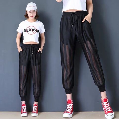 Joggers Women Harem Pants Fashion Chiffon Patchwork Mesh Transparent Sweatpants Casual High Waist Trousers Streetwear ► Photo 1/6