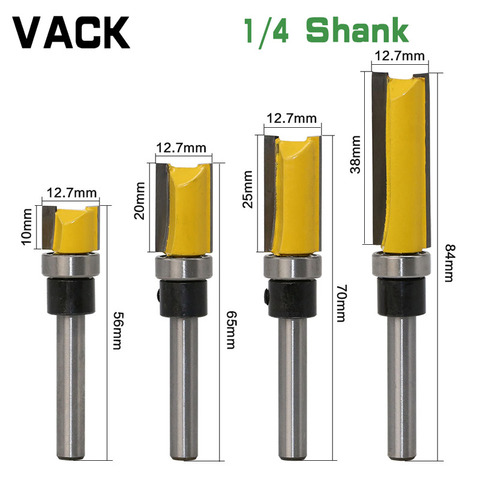 VACK 4pc set 1/4 Shank Template Trim Hinge Router Bit Straight end mill trimmer cleaning flush trim Tenon Cutter for Woodworking ► Photo 1/6