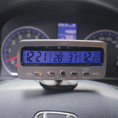 Car Thermometer Voltmeter Auto Indoor Outdoor Termometro Temperature Voltage Meter Alarm Clock VST7045V Blue Orange Backlight ► Photo 1/6