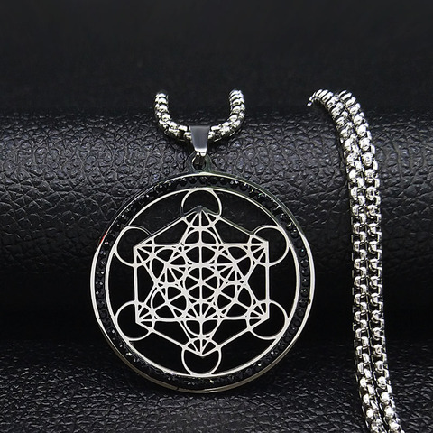 Yoga Hindu Buddhism Flower of Life Crystal Stainless Steel Chain Necklace Women Black Silver Color Necklace Jewelry collares ► Photo 1/6