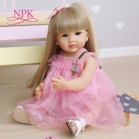 NPK 55CM   toddler pink girl original lifelike bebe doll reborn soft full body silicone sweet face baby doll waterproof bath toy ► Photo 1/6