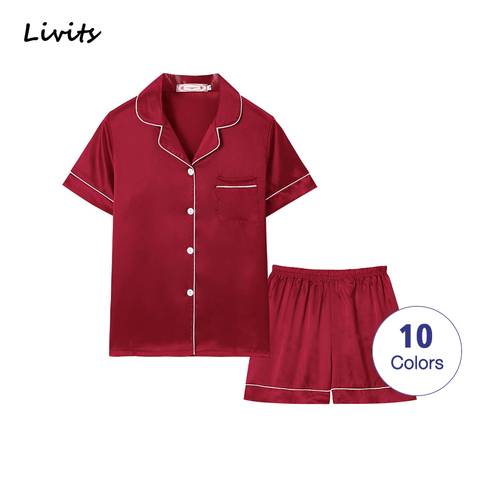 Women Pajamas Sets Satin Pyjamas Nightwear Sleepwear Lingerie Short Sleeve Cute Sexy Casual Korean SA1058 ► Photo 1/6