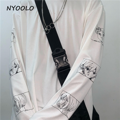 NYOOLO Harajuku style Simple design Anime character printed tee shirt tops Autumn streetwear long sleeve O-neck t-shirt women men clothing ► Photo 1/6