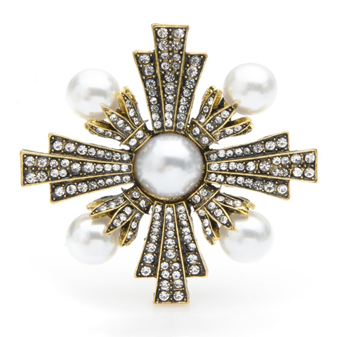 Wuli&baby Vintage Pearl Cross Brooches Women Retro Rhinestone Cross Baroque Style Weddings Banquet Brooch Pins Gifts ► Photo 1/3