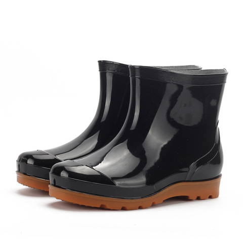 Black Men Rainboots Spring Autumn Male Ankle Boots Waterproof Fishing Wading Shoes Car Wash Work Footwear Slip-On Plastic 569 ► Photo 1/6